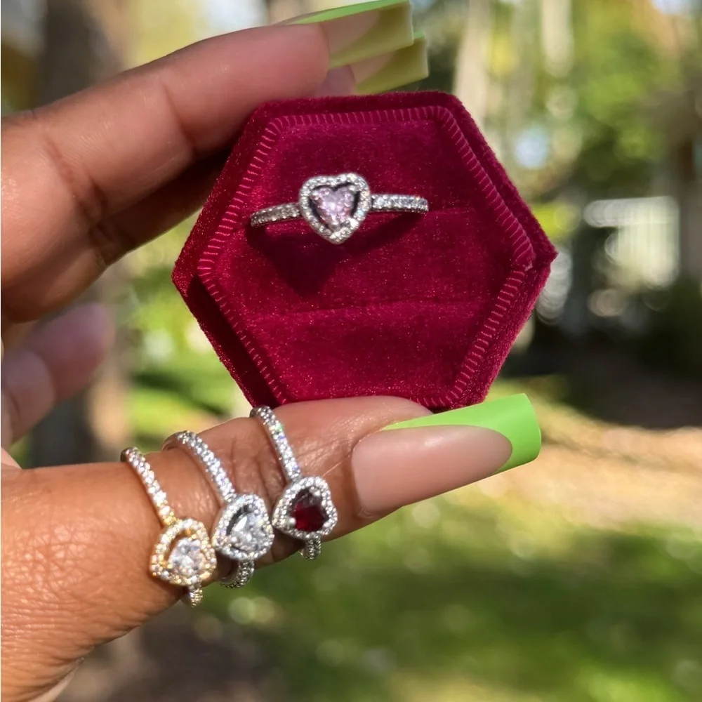 Heart-Shaped Pink Stone Ring with Silver Band size 8